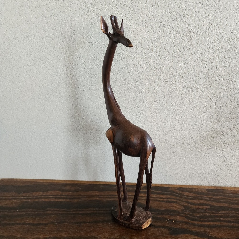 Wooden Giraffe Hand Carved Dark Tone Wood 21" Home Decor Artwork Statement Piece